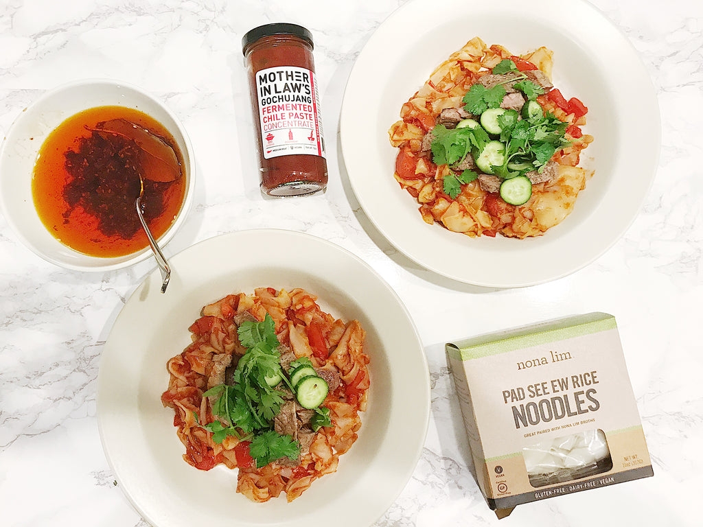 Biang Biang Pad See Ew with Spicy Gochujang Sauce