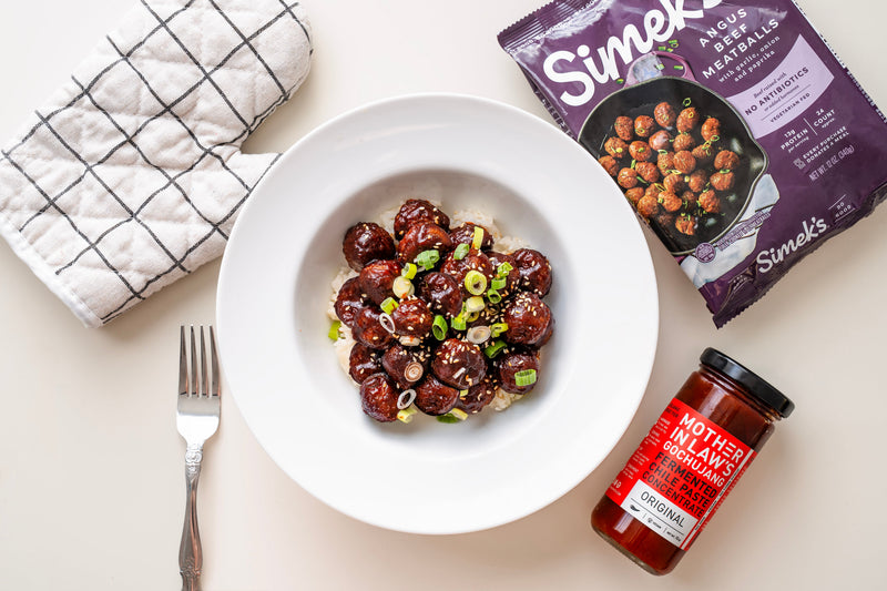 Gochujang Glazed Meatballs Rice Bowl