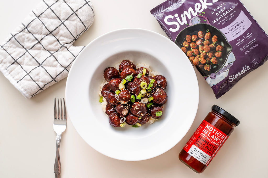 Gochujang Glazed Meatballs Rice Bowl